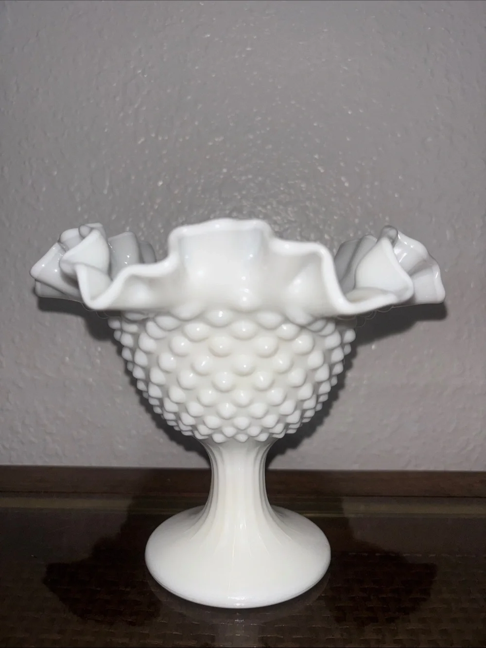 White Hobnail Milk Glass Compote Pedestal Bowl